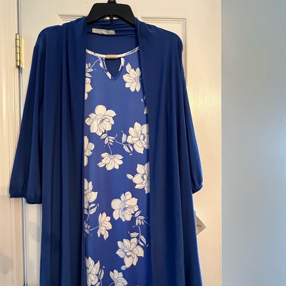 Blue Floral Dress with Cardigan